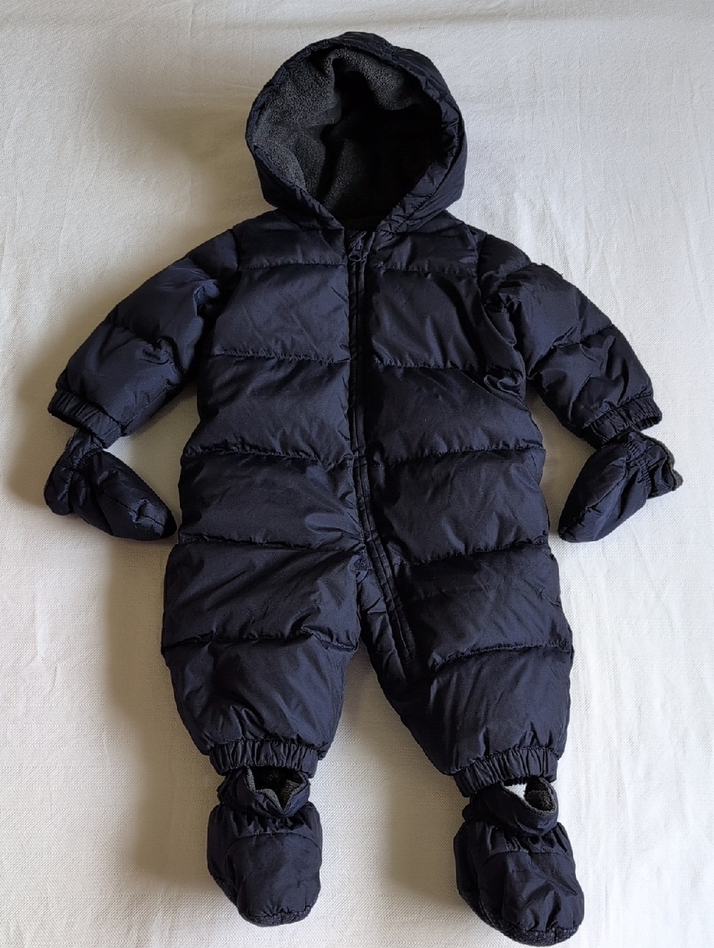 baby gap down filled navy blue puffer bunting mitts booties 6-12 months